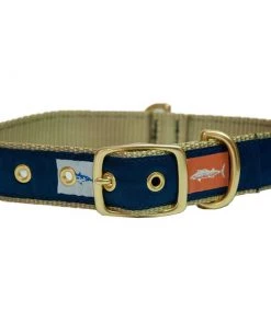 LEATHER MAN Khaki Fish Flags Dog Collars