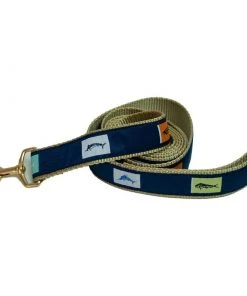 LEATHER MAN 1 1/4" Fish Flags Dog Leash